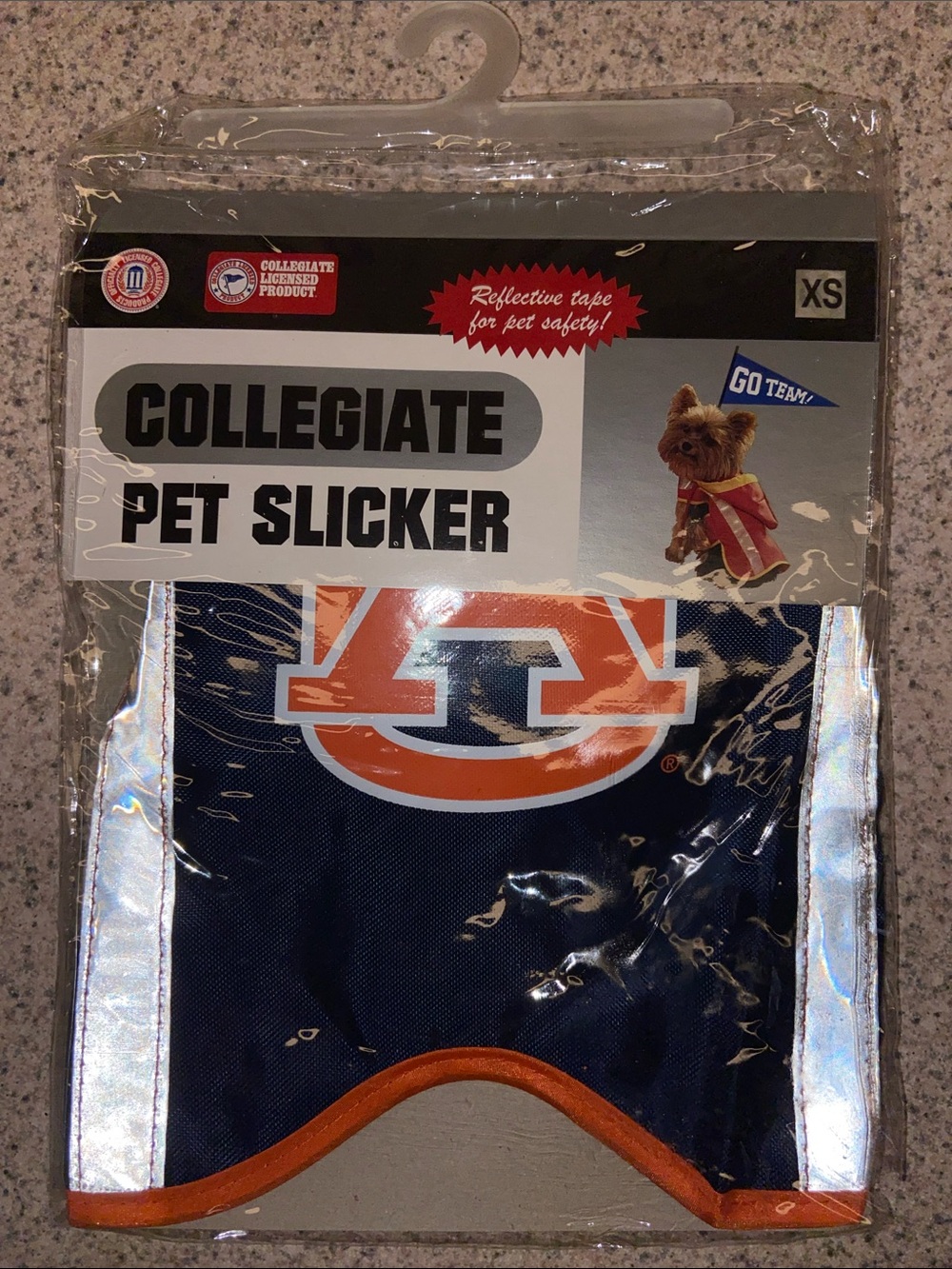 New Collegiate Rain Pet Slicker NCAA AuburnTigers Blue/Orange Reflective X Small